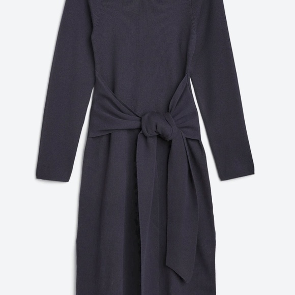 Modern Citizen Navy Blue Drop Waist Tie Long Sleeve Midi Dress - Picture 3 of 6